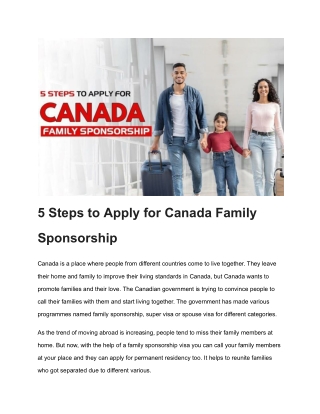 5 Steps to Apply for Canada Family Sponsorship
