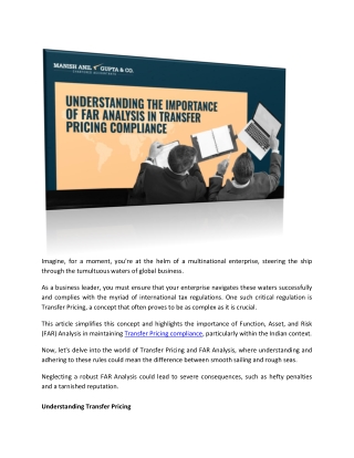 Understanding the Importance of FAR Analysis in Transfer Pricing Compliance