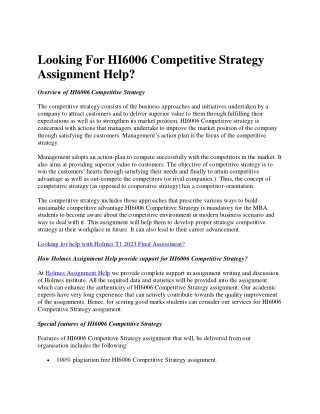 Looking For HI6006 Competitive Strategy Assignment Help