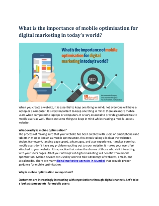 What is the importance of mobile optimisation for digital marketing in today world