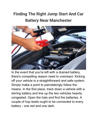 Finding The Right Jump Start And Car Battery Near Manchester