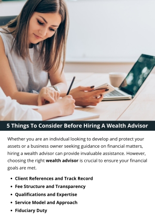 5 Things To Consider Before Hiring A Wealth Advisor