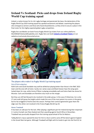 Ireland Vs Scotland Picks and drops from Ireland Rugby World Cup training squad