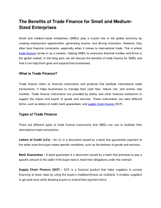 The Benefits of Trade Finance for Small and Medium-Sized Enterprises (1)