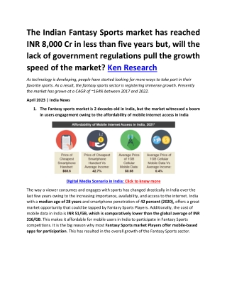 India Fantasy Sport Market: Ken Research