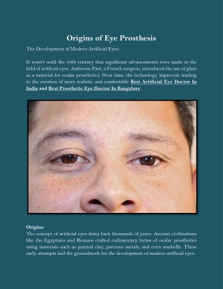 Origins of Eye Prosthesis