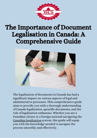The Importance of Document Legalisation in Canada A Comprehensive Guide