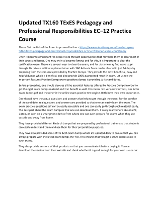 TX160 TExES Pedagogy and Professional Responsibilities EC–12