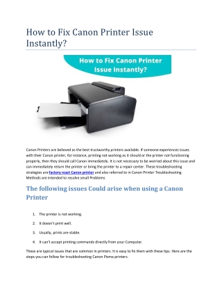 How to Fix Canon Printer Issue Instantly?