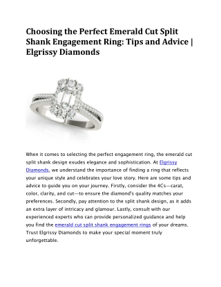 Emerald Cut Split Shank Engagement Rings | Elgrissy Diamonds