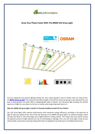 Grow Your Plants Faster With The 800W LED Grow Light