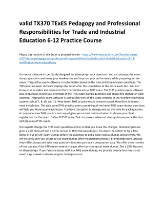 TX370 TExES Pedagogy and Professional Responsibilities for Trade and Industrial