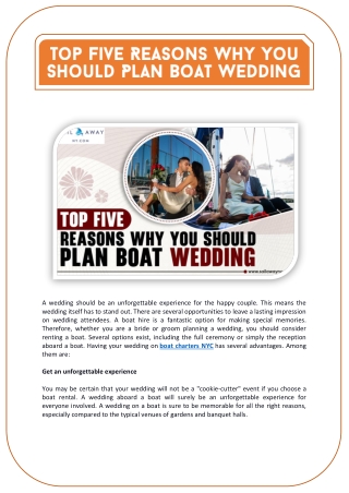 Top Five Reasons Why You Should Plan Boat Wedding