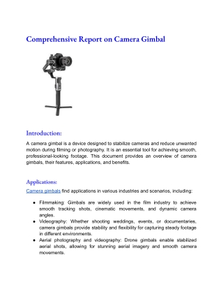 Comprehensive Report on Camera Gimbal