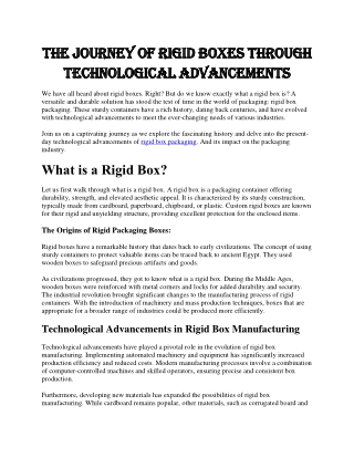 The Journey of Rigid Boxes through Technological Advancements