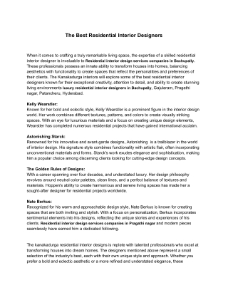 The Best Residential Interior Designers