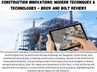 INNOVATIONS IN CONSTRUCTION EXPLORING MODERN TECHNIQUES AND TECHNOLOGIES  Brick and Bolt Reviews