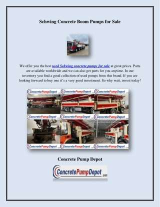 Schwing Concrete Boom Pumps for Sale, concretepumpdepot