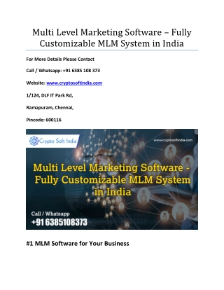 Multi Level Marketing Software – Fully Customizable MLM System in India