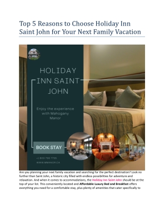 Top 5 Reasons to Choose Holiday Inn Saint John for Your Next Family Vacation