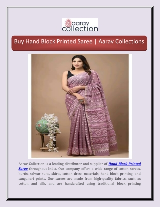Buy Hand Block Printed Saree | Aarav Collection
