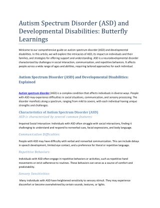 Autism Spectrum Disorder (ASD) and Developmental Disabilities Butterfly Learnings