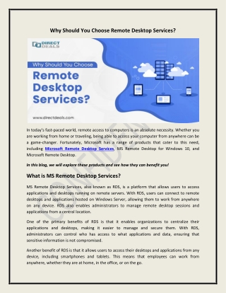 Why Should You Choose Remote Desktop Services?