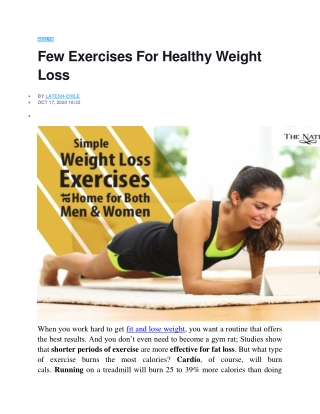 Few Exercises For Healthy Weight Loss