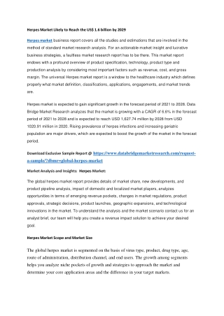 Herpes Market Likely to Reach the US 1.6 billion by 2029