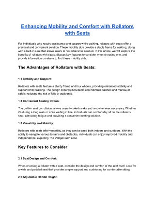 Enhancing Mobility and Comfort with Rollators with Seats