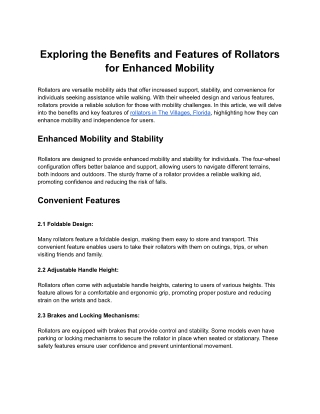 Exploring the Benefits and Features of Rollators for Enhanced Mobility