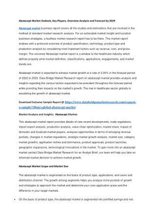 Abatacept Market Outlook, Key Players, Overview Analysis and Forecast by 2029