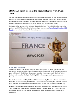 RWC: An Early Look at the France Rugby World Cup 2023