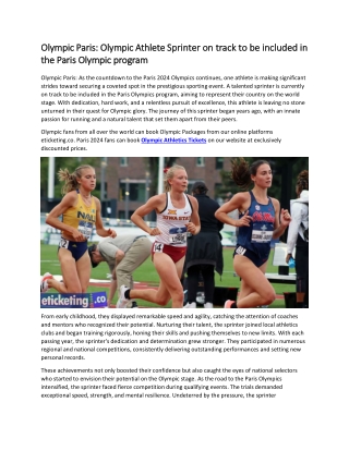 Olympic Paris  Olympic Athlete Sprinter on track to be included in the Paris Olympic program