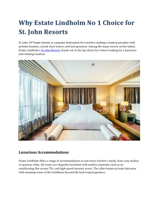 Why Estate Lindholm No 1 Choice for St. John Resorts