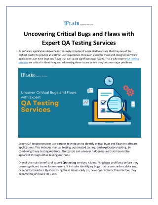 Uncovering Critical Bugs and Flaws with Expert QA Testing Services