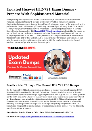 H12-721 PDF Dumps For Very best Exam Good results