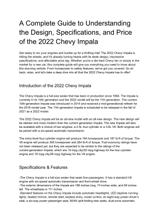 A Complete Guide to Understanding the Design, Specifications, and Price of the 2022 Chevy Impala