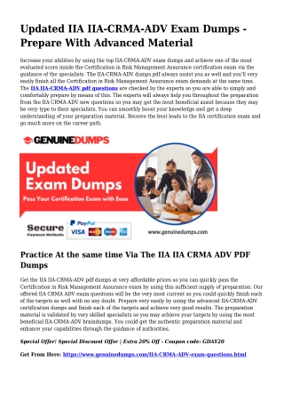 IIA-CRMA-ADV PDF Dumps - IIA Certification Produced Quick