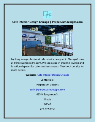 Cafe Interior Design Chicago  Perpetuumdesigns