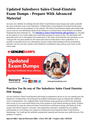 Sales-Cloud-Einstein PDF Dumps To Accelerate Your Salesforce Trip