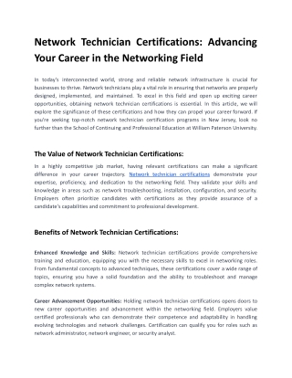 Network Technician Certifications: Advancing Your Career in the Networking Field