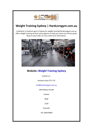 Weight Training Sydney Hardcoregym.com.au