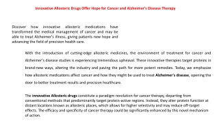 Innovative Allosteric Drugs Offer Hope for Cancer and Alzheimer's Disease Therapy