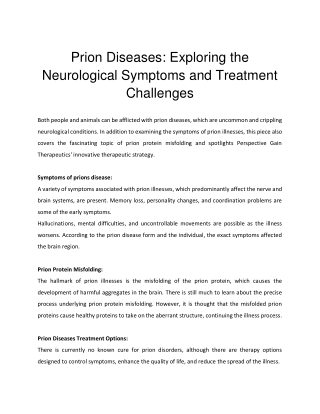 Prion Diseases Exploring the Neurological Symptoms and Treatment Challenges