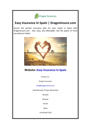 Easy Insurance In Spain Dragoninsure.com