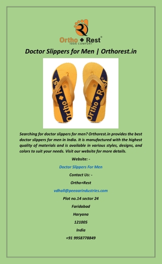 Doctor Slippers for Men  Orthorest.in