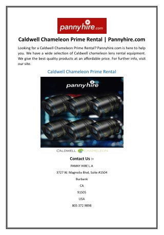 Caldwell Chameleon Prime Rental  Pannyhire