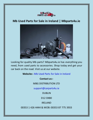 Mb Used Parts for Sale in Ireland  Mbparts4u.ie