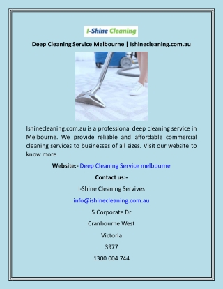 Deep Cleaning Service Melbourne  Ishinecleaning.com